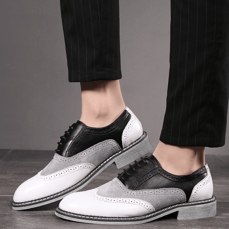 Men Brogue Colorblock Oxfords Lace up Business Casual Formal Shoes - Trendha
