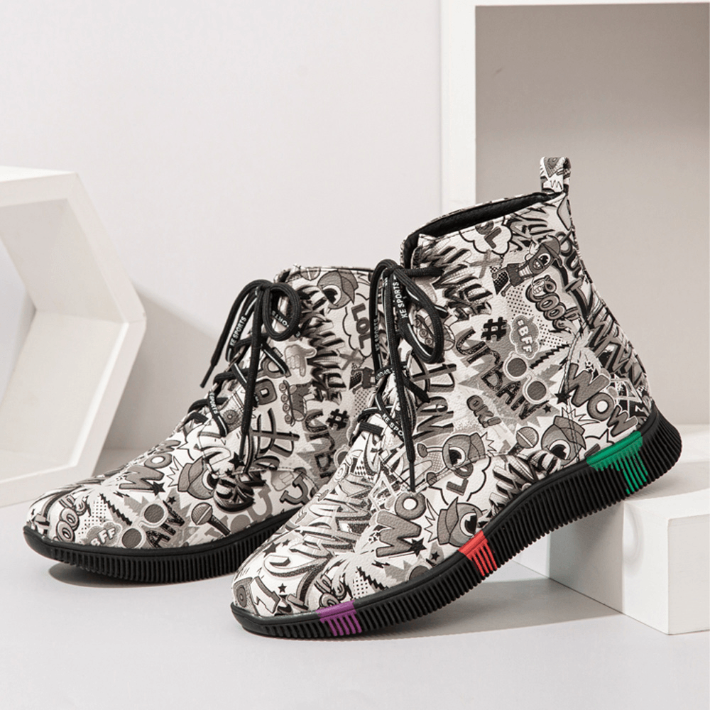 Women Casual Letter Graffiti Printing Multicolor Lace up Short Combat Boots - Trendha