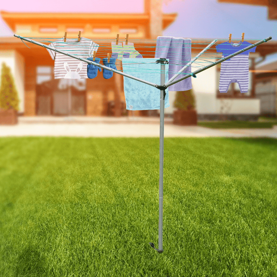 85FT-98FT Collapsible 3-Arm Outdoor Umbrella Drying Rack Clothes Hanging Airer - Trendha