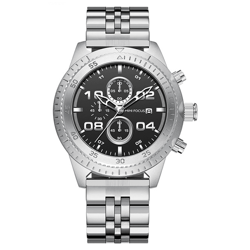 MINI FOCUS 0230G Fashion Men Watch Waterproof Chronograph Multi-Function Stainless Steel Strap Quartz Watch - Trendha