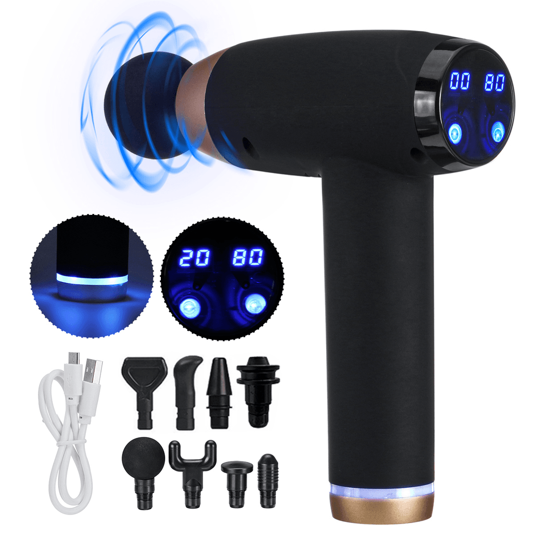 12V Matte Texture LCD Percussion Massager USB 7200R/Min Muscle Relief Sport Recovery 20 Speed Electric Massager with 8 Heads - Trendha