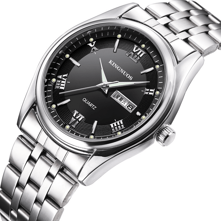 KINGNUOS 1858 Full Steel Casual Style Men Wrist Watch Date Week Display Quartz Watch - Trendha