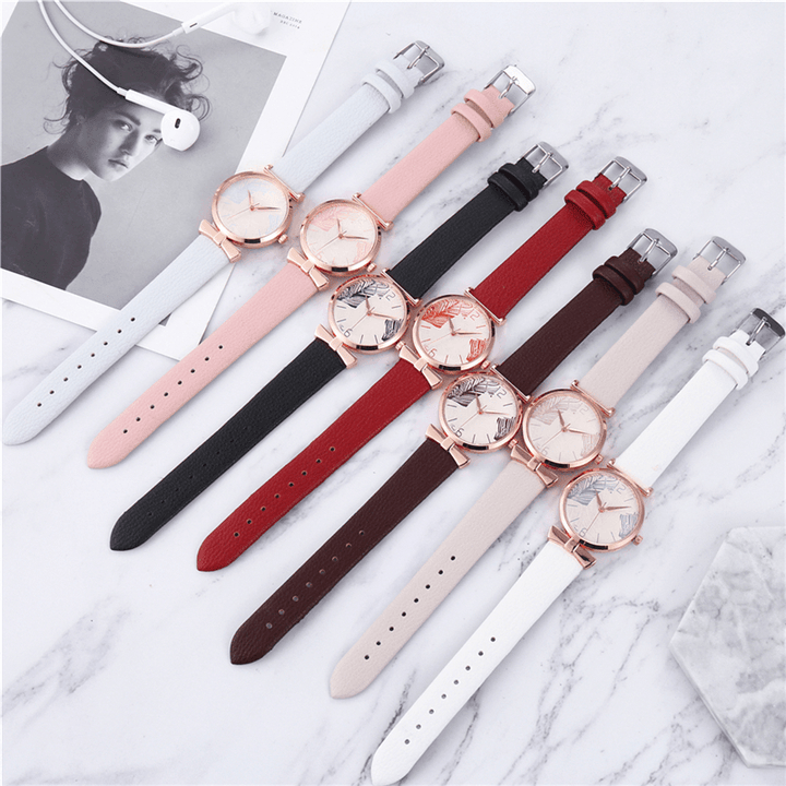 Fashionable Funny Trendy Women Watches Tree Pattern Dial Rose Gold Alloy Case Leather Band Quartz Watch - Trendha