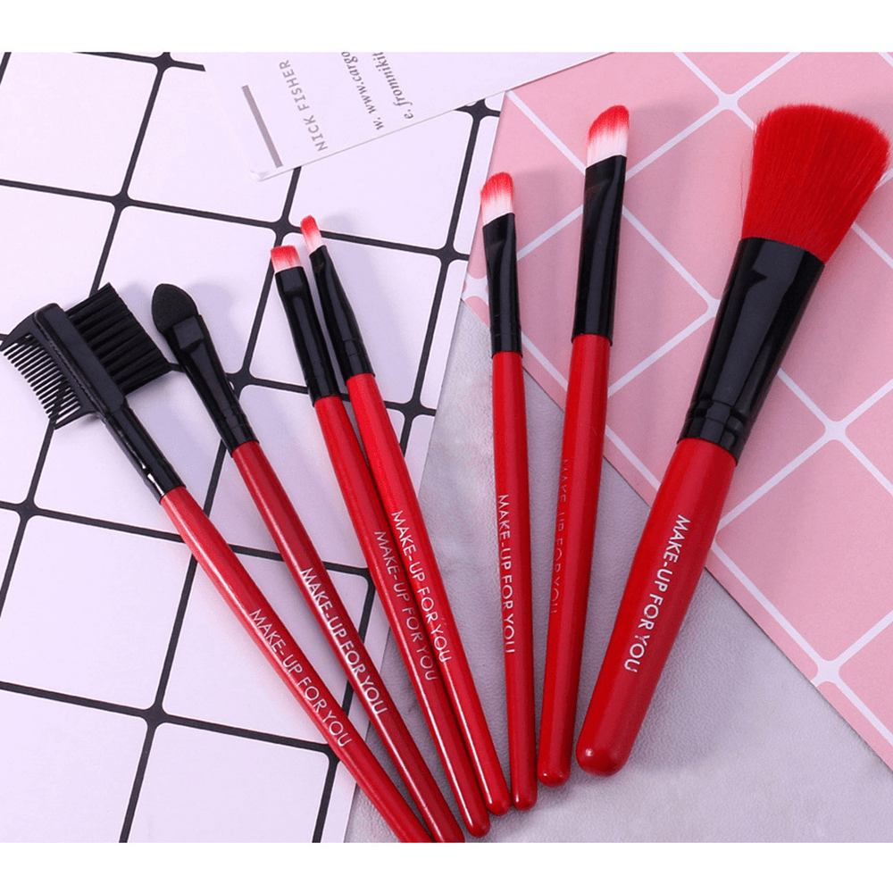 O.TWO.O 7Pcs Hot Red Makeup Brushes Set Face Eye Makeup Brush Kit Soft Hair Multifunctional Cosmetic Brush - Trendha