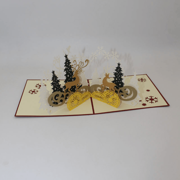 Christmas Forest Deer 3D Pop up Greeting Card Christmas Gifts Party Greeting Card Paper Carving Gift - Trendha