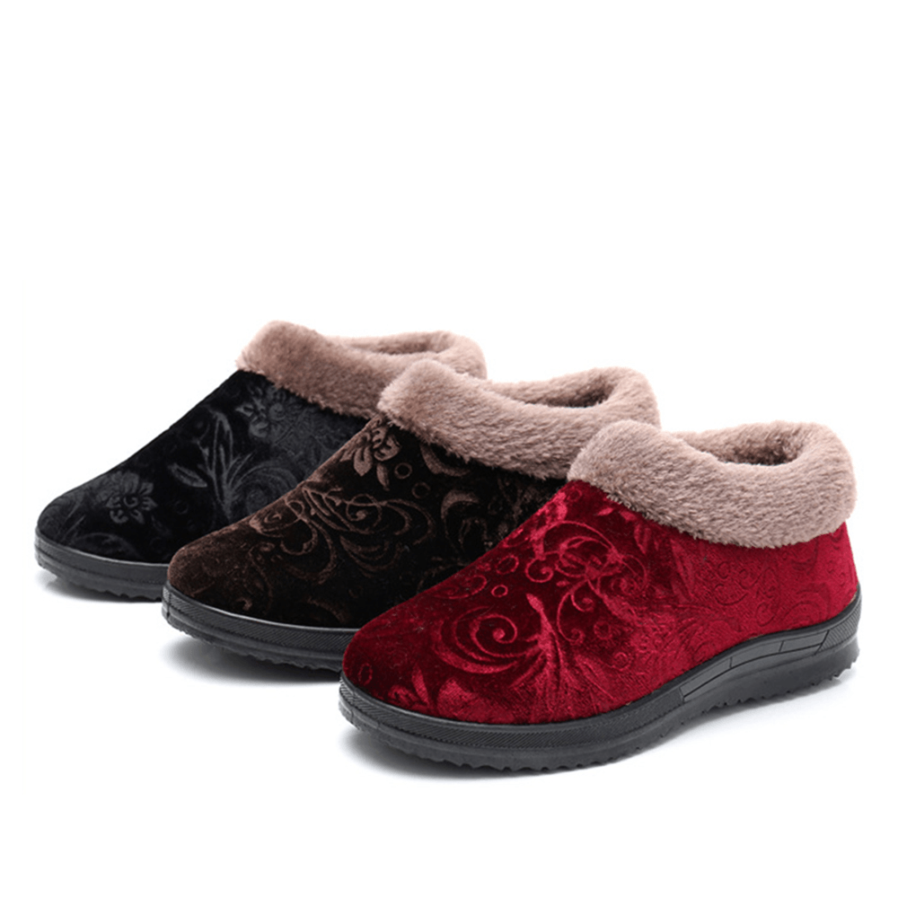 Women round Toe Casual Dot Print Warm Fluff Lining Comfortable Flat Ankle Cotton Boots - Trendha