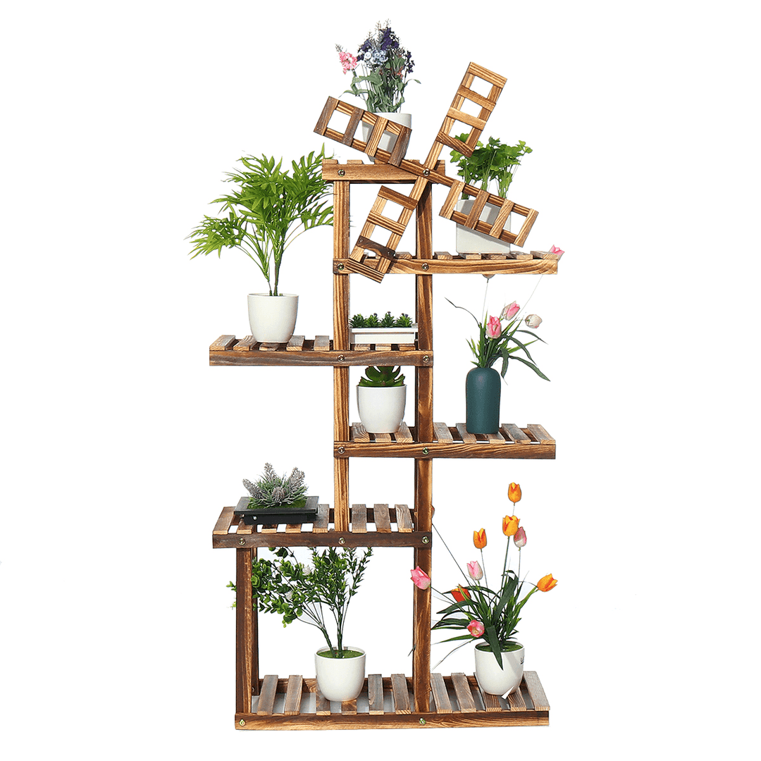 Wooden Plant Stand Windmill-Shape Flower Pots Organizer Shelf Display Rack Holder Bookshelf for Indoor Outdoor Patio Garden Corner Balcony Living Room - Trendha