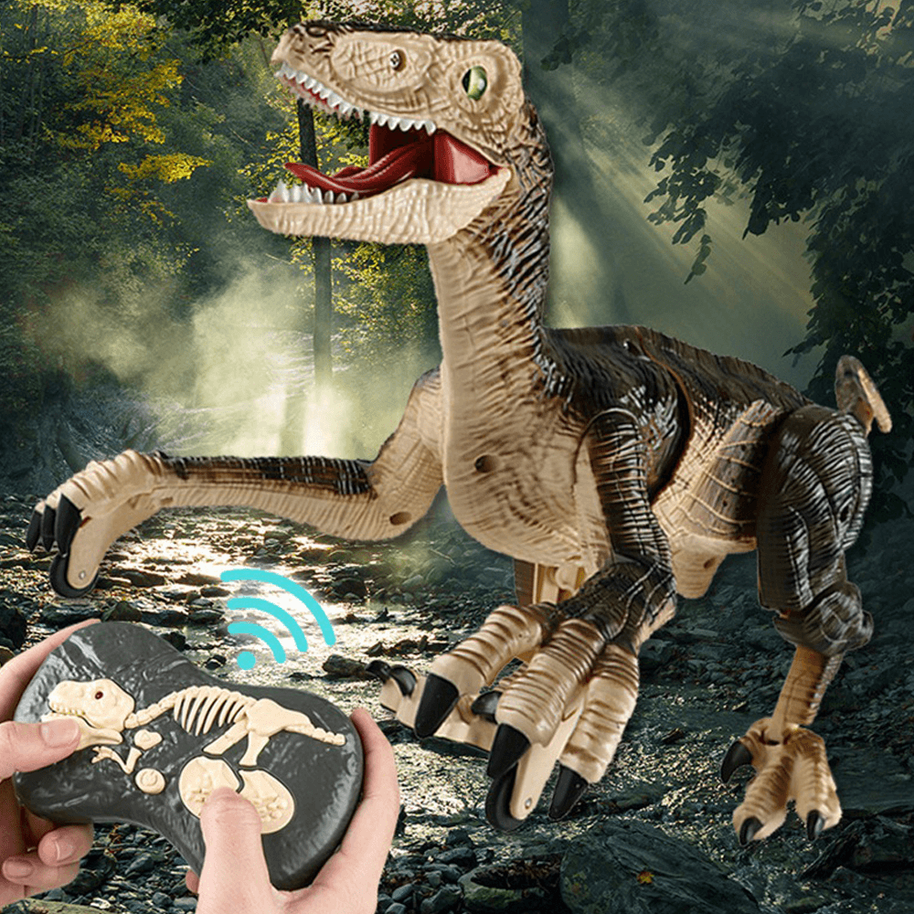 2.4G 5CH RC Raptors Velociraptor Dinosaur Electric Walking Simulation Animal Remote Control Jurassic Dinobot Model with Sound and Lights Toy for Kids Gift - Trendha