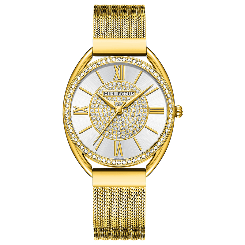 MINI FOCUS 0425L Casual Elegant Rhinestones Decoration Dial 3ATM Waterproof Women Wrist Watch Quartz Watch - Trendha