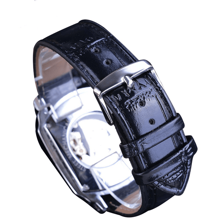 Forsining GMT911 Fashion Men Watch Hollow Engraving Design Leather Strap Mechanical Watch - Trendha