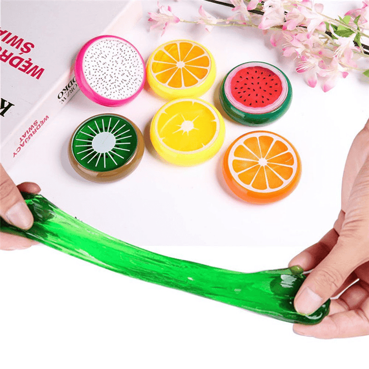 6PCS Crystal Fruit Slime 6X2Cm DIY Clay Rubber Mud Intelligent Hand Gum Plasticine Toy Gift - Trendha