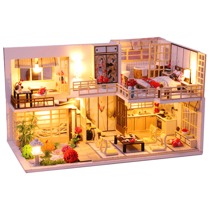 Wooden Crafts DIY Handmade Assembly 3D Doll House Miniature Furniture Kit with LED Light Toy for Kids Birthday Gift Home Decoration - Trendha