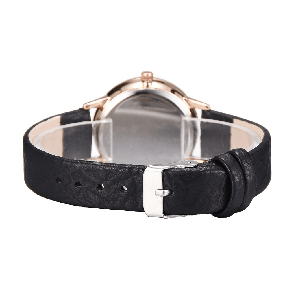 Deffrun Gold Case Retro Style Ladies Watch Roman Number PU Leather Band Quartz Watch - Trendha