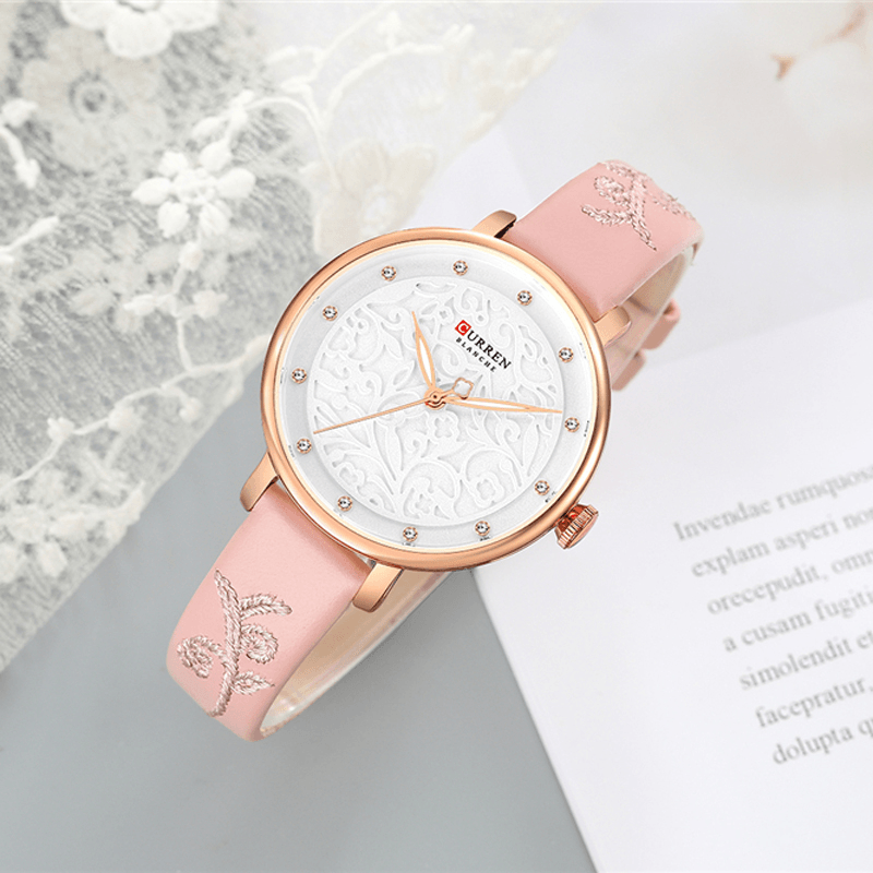CURREN 9046 Crystal Leather Band Women Wrist Watch Elegant Design Quartz Watch - Trendha