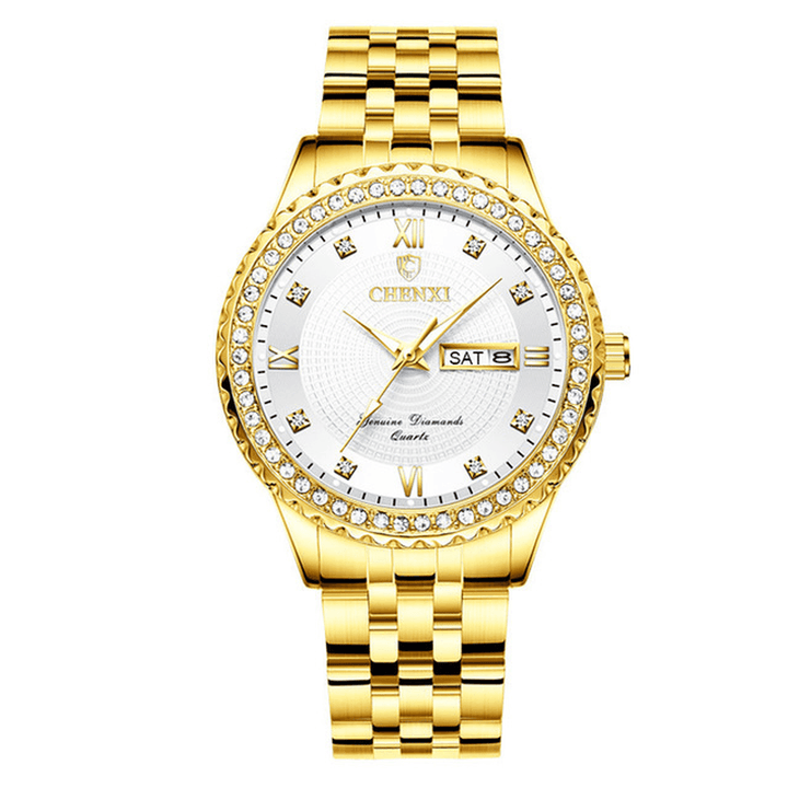 CHENXI 8215 Casual Style Men Wrist Watch Gold Case Full Steel Band Quartz Watch - Trendha