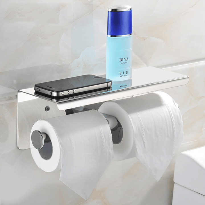 304 Stainless Steel Toilet Paper Two Rolls Holder Towel Phone Storage Towel Storage Bath Hook - Trendha