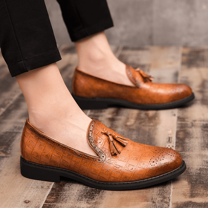 Men Brogue Tassel Decor Microfiber Leather Slip on Party Formal Shoes - Trendha