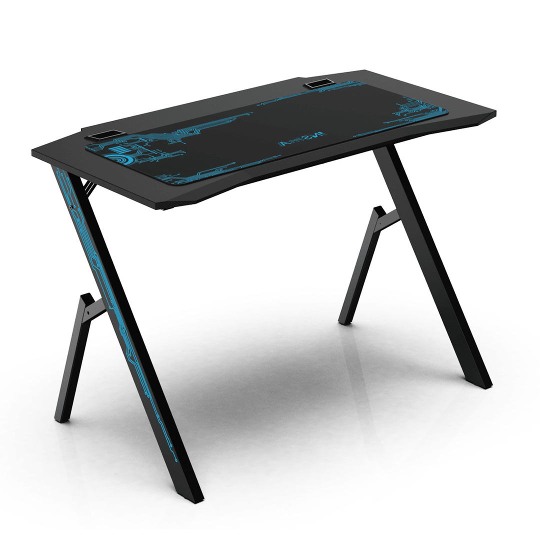 43.3" Minimalist Gaming Computer Desk Black Gamer Table with Mouse Pad for Home Office - Trendha