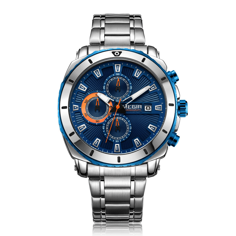 MEGIR 2075 Business Style Chronograph Luminous Date Display Bracelet Clasp Steel Men Quartz Watch - Trendha