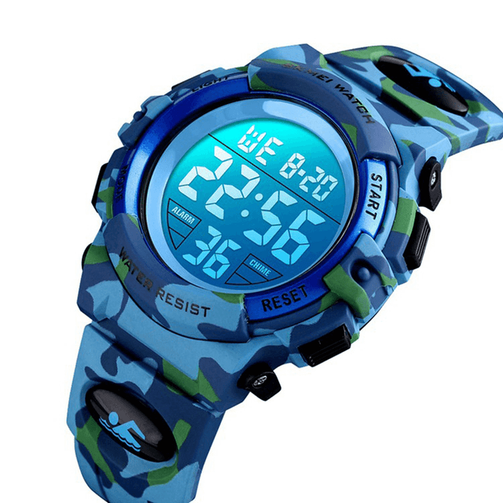 SKMEI 1548 Military Camouflage Children Wristband 12/24 Hours Mode EL Luminous Display Stopwatch Alarm 5ATM Waterproof Kids Digital Watch - Trendha