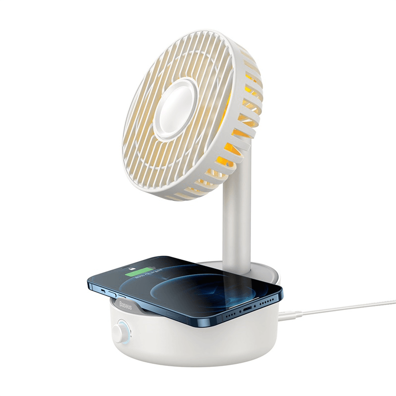 Baseus BS-W513 Desktop Oscillating Fan Portable Fan Cooler Support 10W Wireless Charger Low Noise with Hidden Storage Box Air Cooling Fan - Trendha