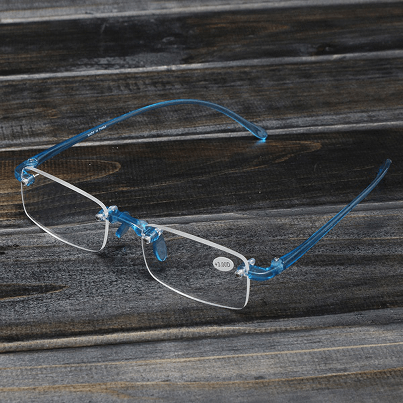 Blue Rimless Light Presbyopic Reading Glasses Fatigue Relieve Strength 1.0 1.5 2.0 2.5 3.0 - Trendha