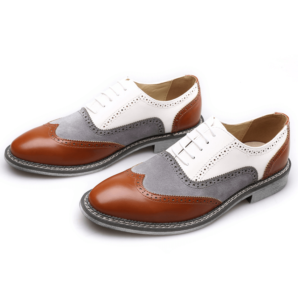 Men Brogue Colorblock Oxfords Lace up Business Casual Formal Shoes - Trendha