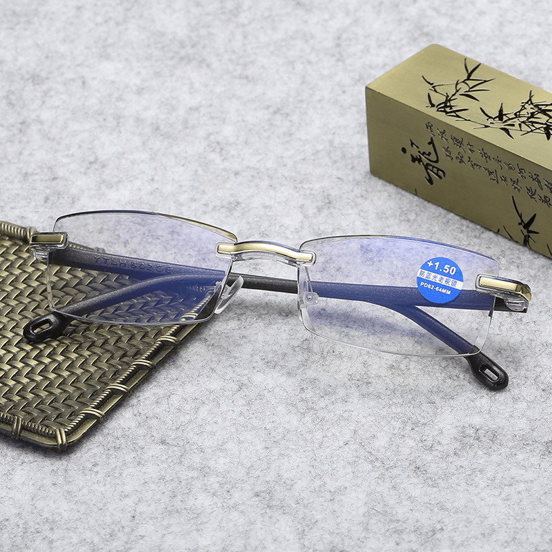 Frameless Diamond Trimming Reading Glasses Anti-Blue Light Neutral Reading Glasses with Glasses Box - Trendha
