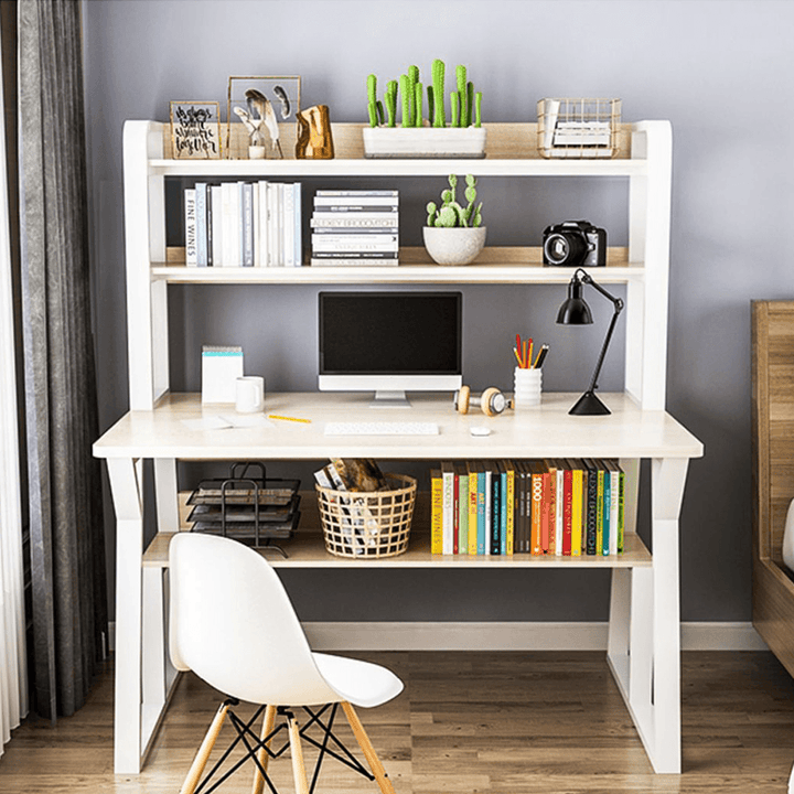 1/2 Tiers Computer Desk Bookshelf Modern Writing Study Desk with Storage Shelf Space Saving Desktop Organizer Workstation for Home Office - Trendha