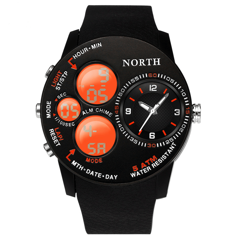 Fashion Casual Men Digital Watch 5ATM Waterproof Luminous Week Date Display Stopwatch Dual Display Watch - Trendha