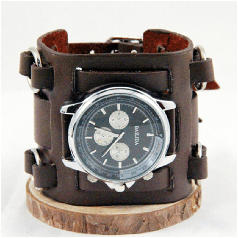 Vintage Leather Men Watch Adjustable Width Band Three Clasp Quartz Watch - Trendha