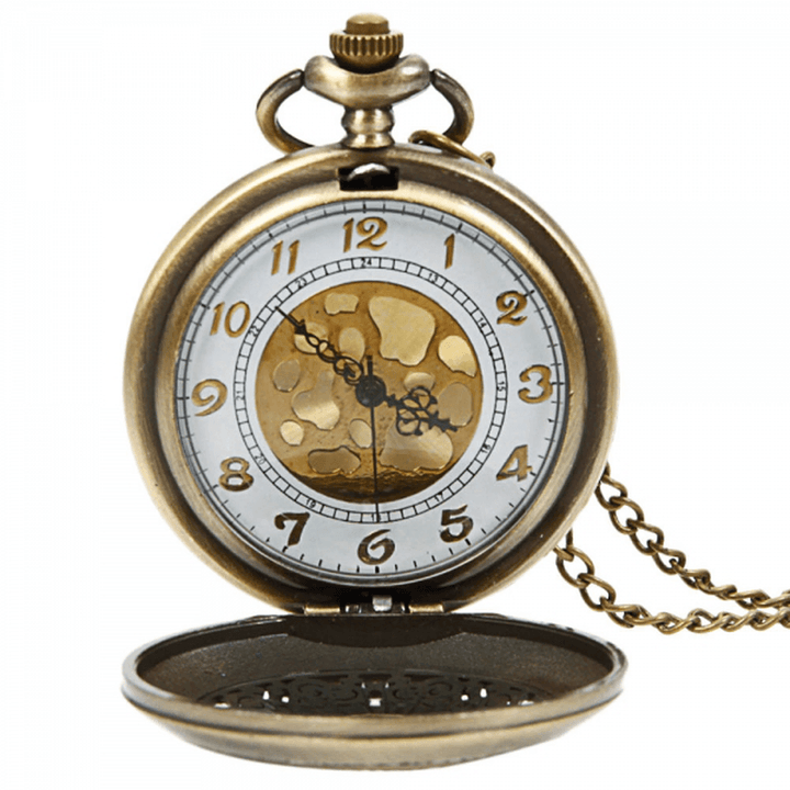DEFFRUN Vintage Copper Pattern Antique Bronze Quartz Pocket Watch - Trendha