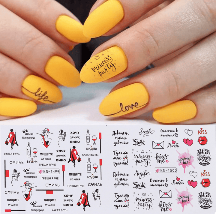 12 Pcs Love Letter Flower Nail Art Stickers for Valentine's Day - Trendha