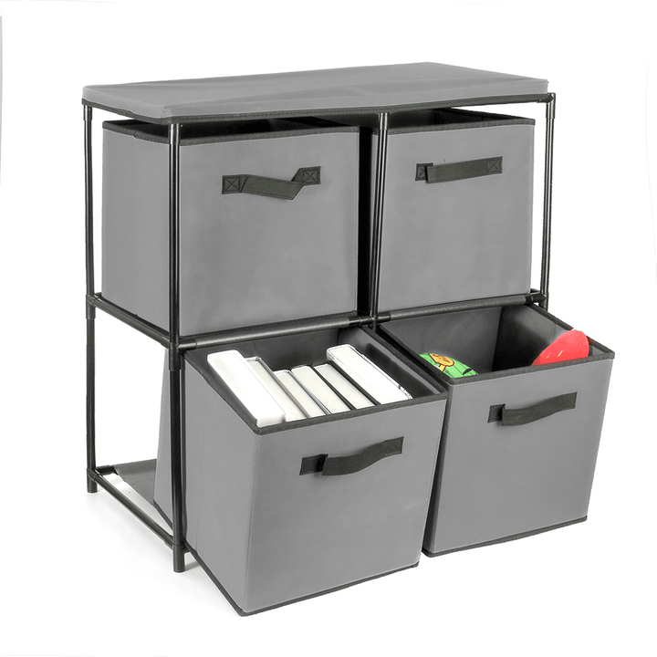 Foldable Storage Cabinet Multi-Layer Combination Cloth Unit Drawer Rack Closet Clothes Books Files Shelf Organizer with 4 Storage Bins - Trendha