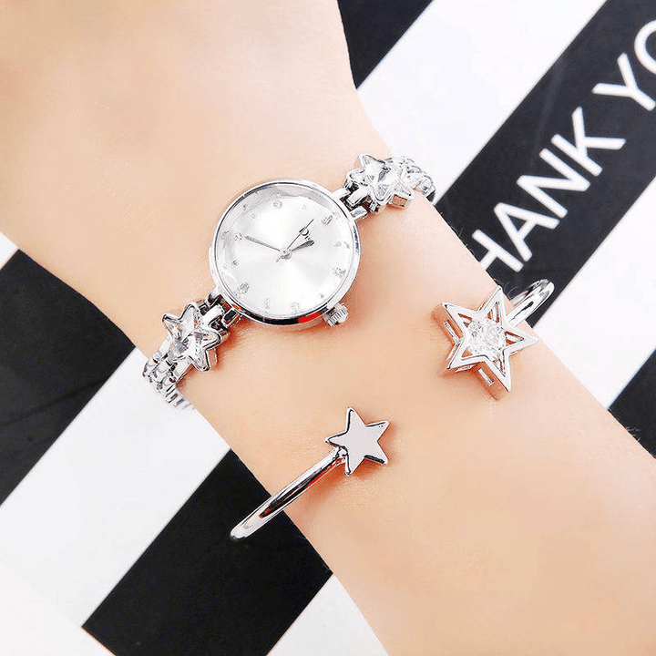 Fashion Luxury Elegant Crystal Lucky Star Pattern Ladies Bracelet Wristwatches Quartz Watch - Trendha
