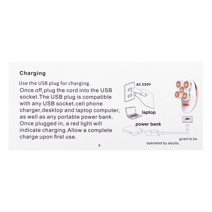 Electric USB Charging IPX6 Women Hair Remover Body Facial Arm Leg Epilator 5 Heads 4D Direction Floating Cutting System - Trendha