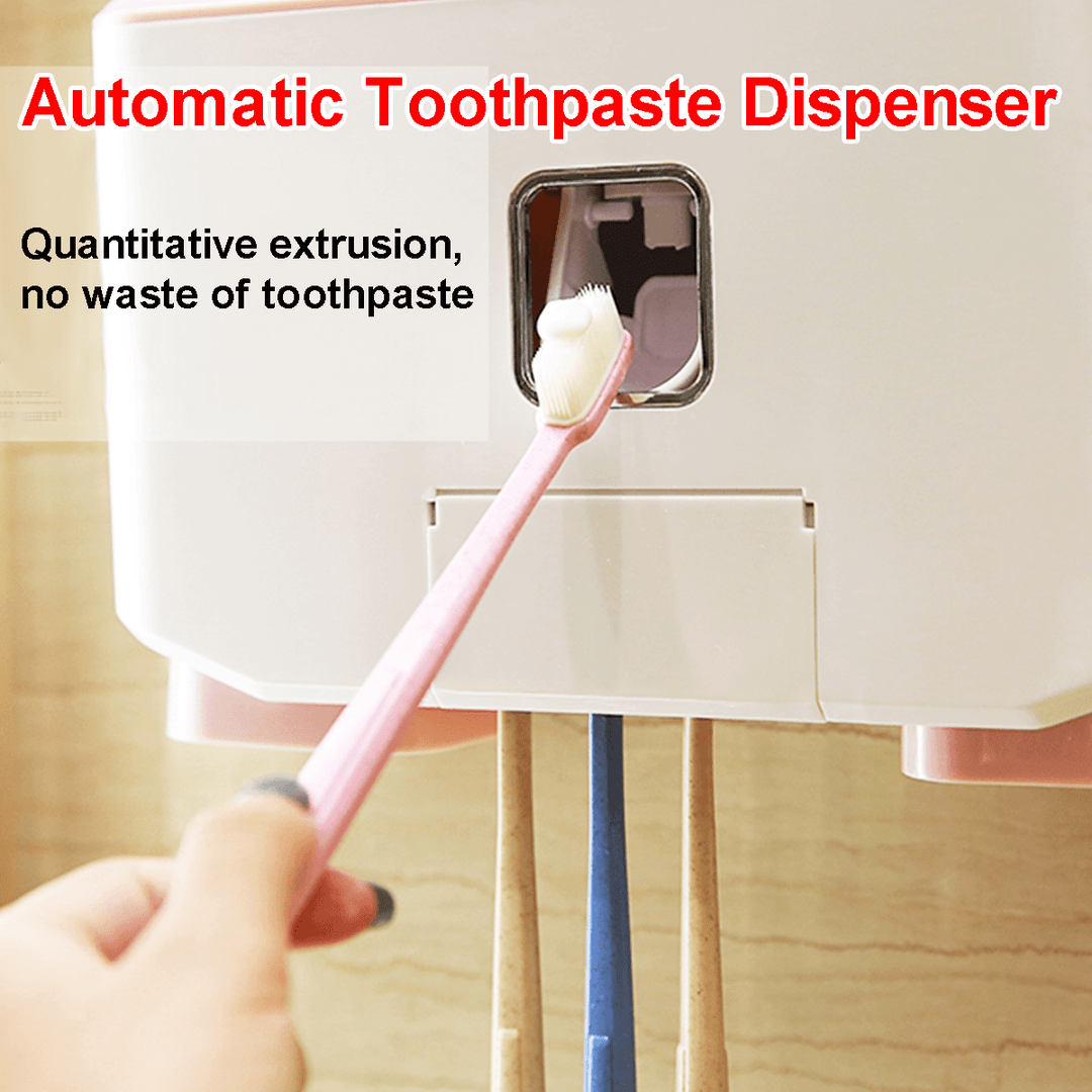Automatic Toothpaste Dispenser Toothbrush Cup Holder Bathroom Wall Mount Stand - Trendha