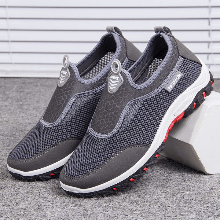 Men Sport Splicing Mesh Fabric Breathable Slip on Casual Walking Shoes - Trendha