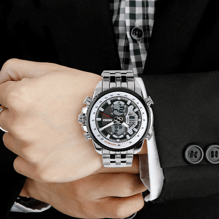SKMEI 0993 Stainless Steel Waterproof Noctilucent Dual Digital Watch Luxury Business Style Men Wrist Watch - Trendha