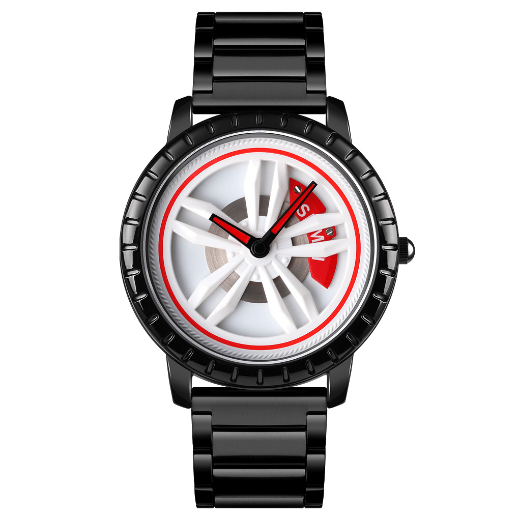 SKMEI 1634 Fashion Men Watch Creative Hollow Design Wheel Dial Stainless Steel Strap Quartz Watch - Trendha