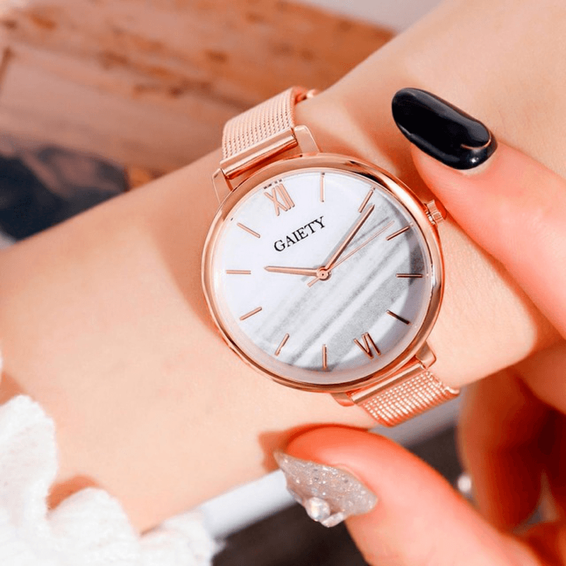 GAIETY G574 Colorful Rose Gold Steel Band Ladies Wrist Watch Ultra Thin Quartz Watch - Trendha