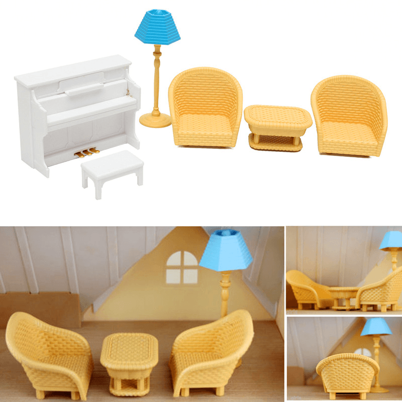Dollhouse Sofa Piano Table Miniature Furniture Sets for Sylvanian Family Accessories Kids Gift Toys - Trendha