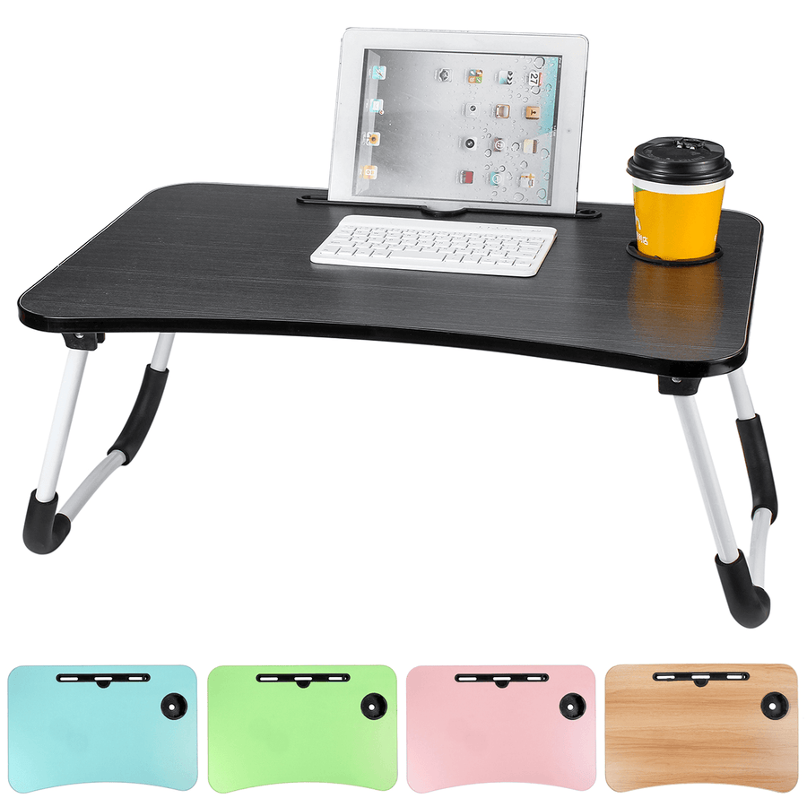 60 X 40 X 28Cm Bed Tray Desk Folding Computer Desk with Card Slot and Cup Holder - Trendha