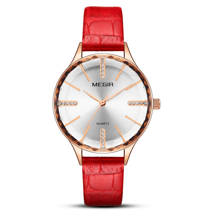 MEGIR 4213 Fashion Women Wristwatch Light Luxury Leather Strap Female Quartz Watch - Trendha