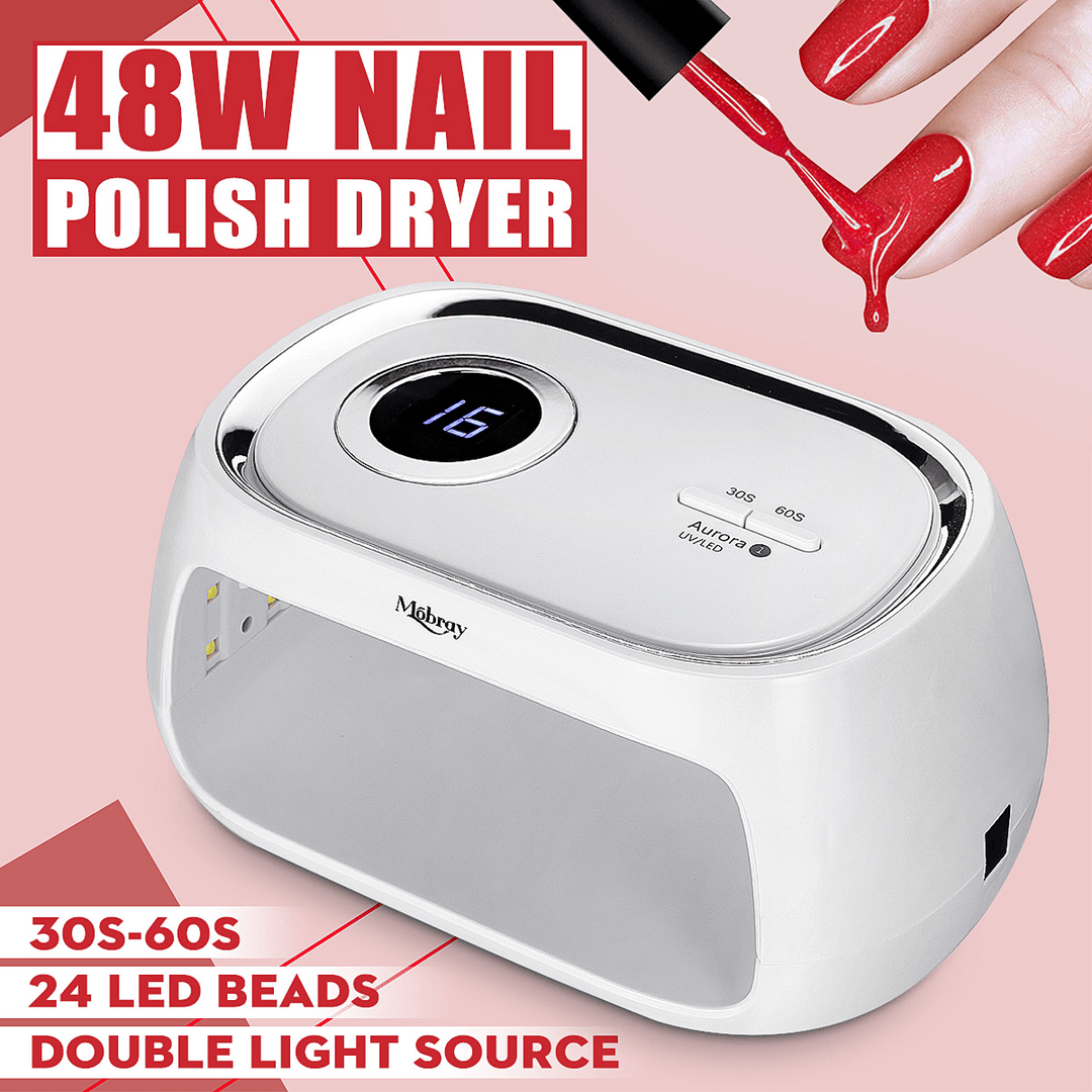 48W Dual UV Lamp Led Nail Lamp 24Leds Nail Dryer LCD Display UV Lamp for Gel Nails Two Hands Manicure Dryer 30/60S Timer Auto Sensor - Trendha