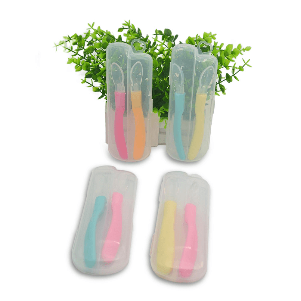2PCS / Set Baby Silicone Soft Head Feeding Spoon with Storage Box Baby Special Spoon Safe and Non-Toxic with Box - Trendha