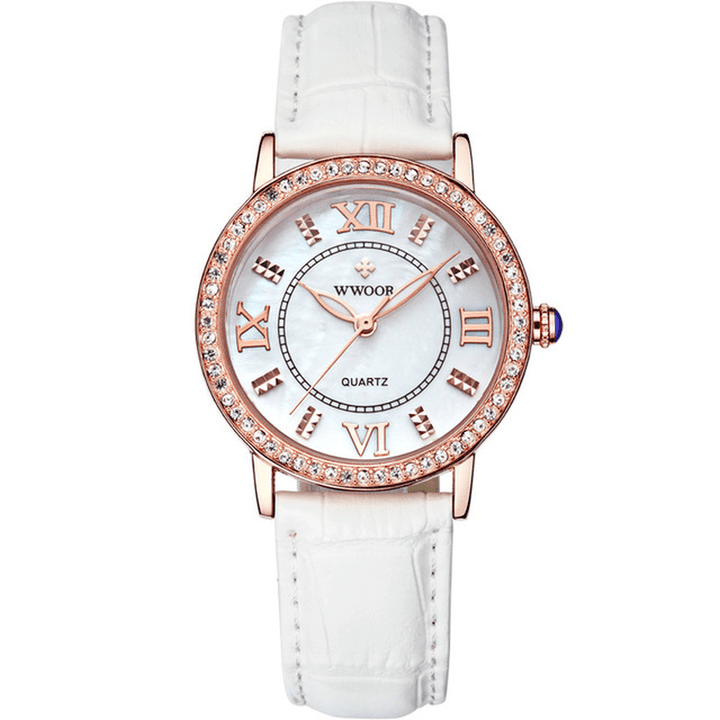 WWOOR 8807 Ultra Thin Elegant Design Ladies Wrist Watch Leather Strap Quartz Watches - Trendha