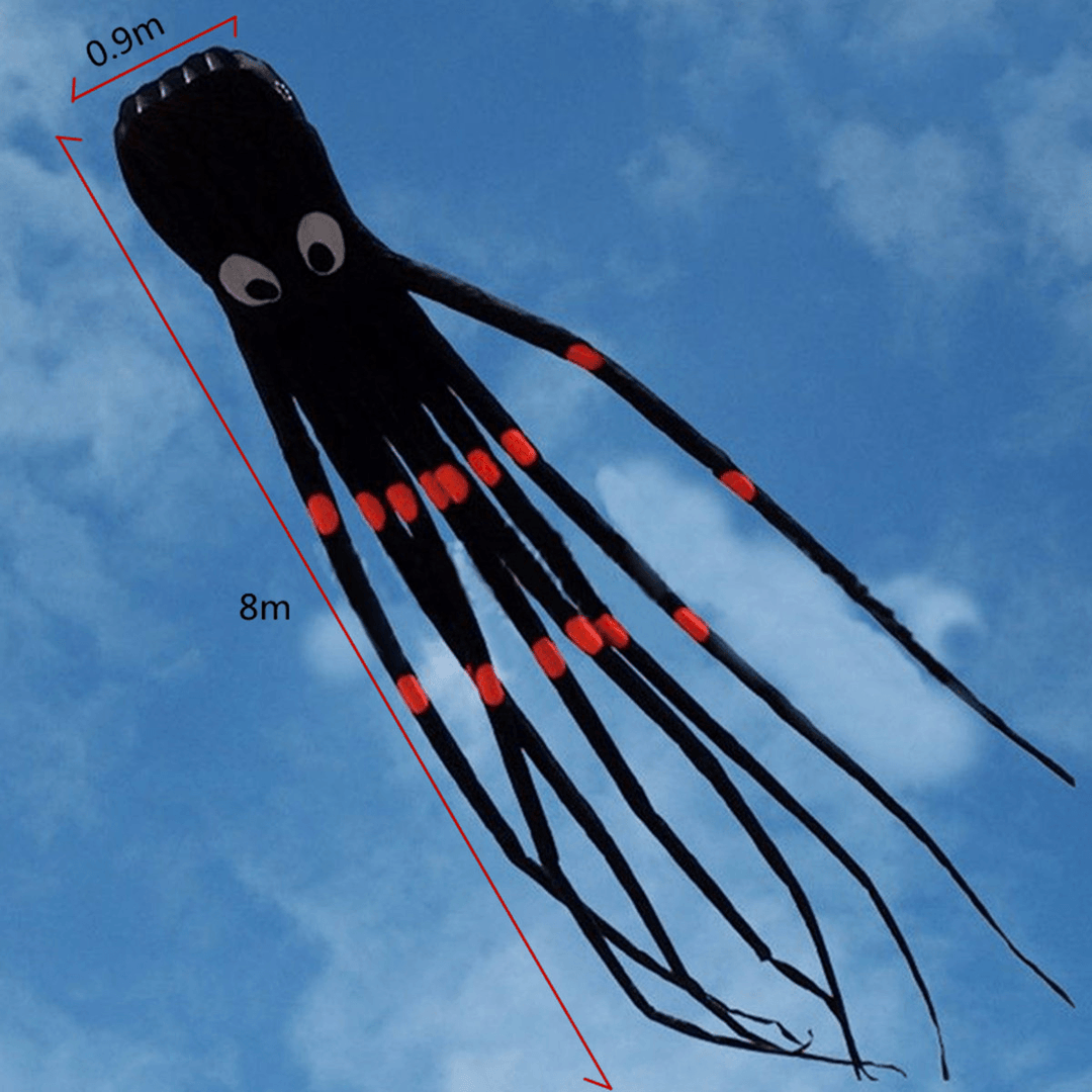 3D 26Ft 8M Single Line Black Octopus POWER Sport Huge Soft Kite Outdoor Toy - Trendha