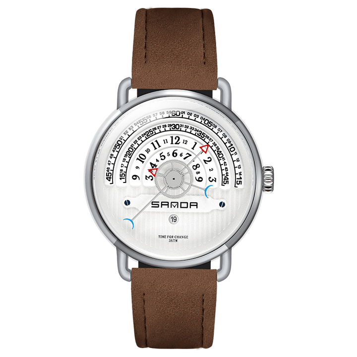 SANDA P1030 Fashion Date Display Creative Dial Fashion Men Leather Strap Quartz Watch - Trendha