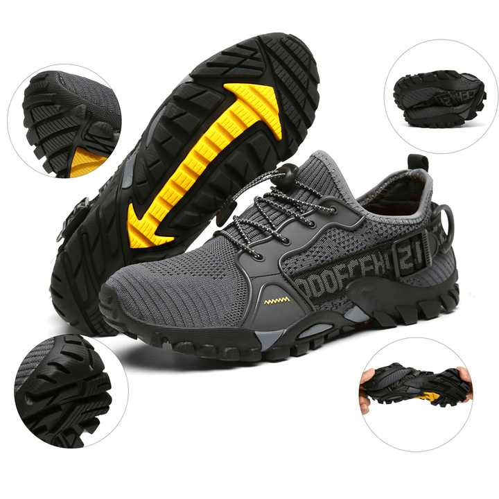 Men Outdoor Breatahble Knitted Fabric Comfy Non Slip Soft Easy Elastic Lace up Sneakers - Trendha
